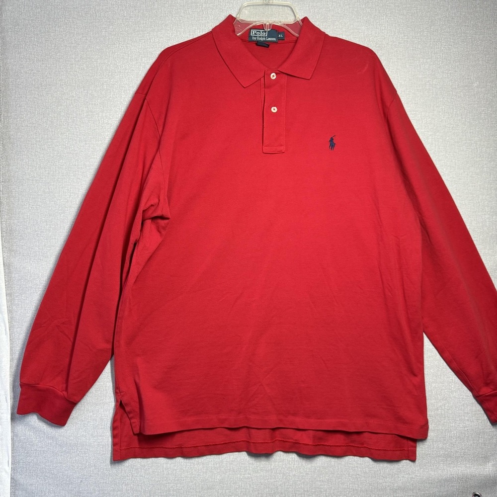 Polo Ralph Lauren Polo Shirt Mens XL Red Long Sleeve 100% Cotton‎ Pony Logo